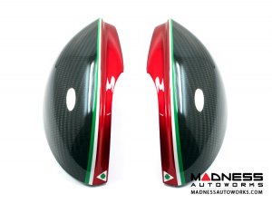 Alfa Romeo Giulia Mirror Covers - Carbon Fiber - Full Replacements - Red Stripe w/ QV Logo